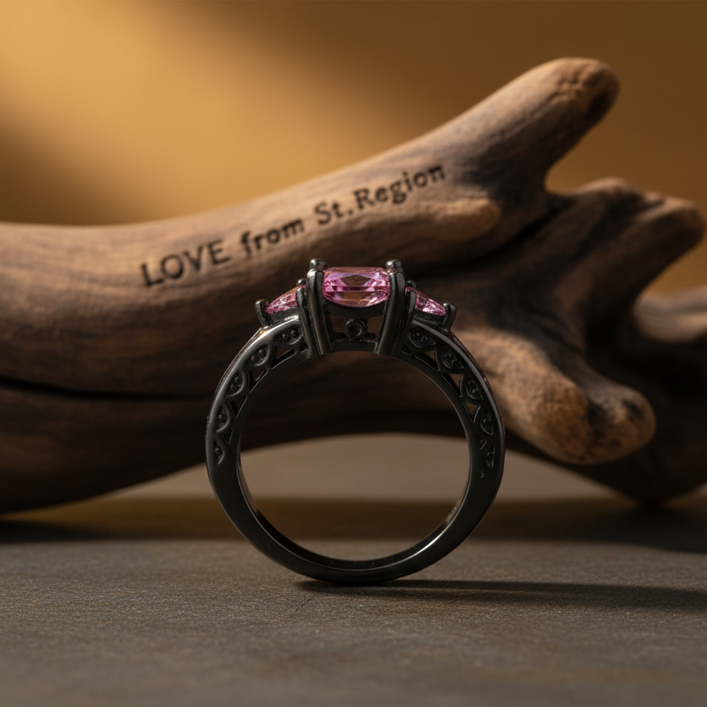 Pink Crystal & Black-Tone Prong-Set Ring