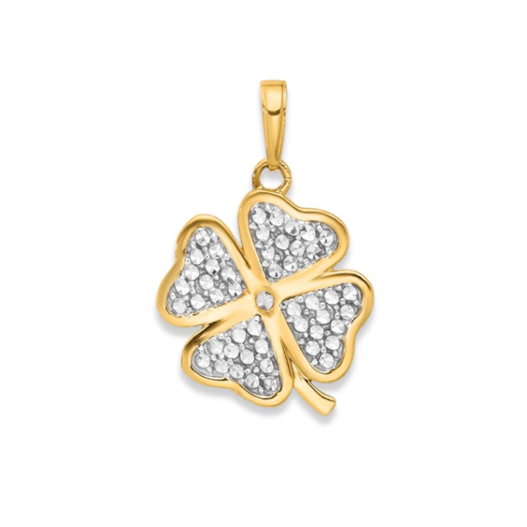 14K Yellow Gold Four Leaf Clover Charm Pendant