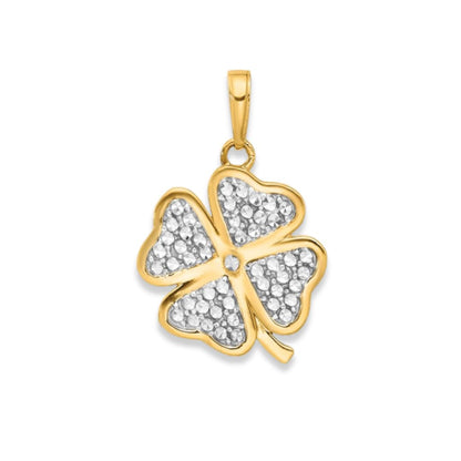 14K Yellow Gold Four Leaf Clover Charm Pendant