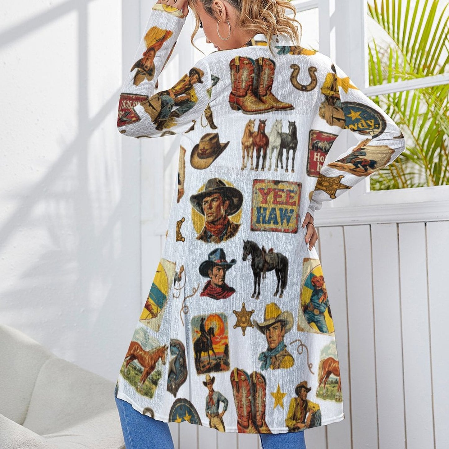 Baha Ranch Vintage Cowboy Collage Western Lightweight Cardigan