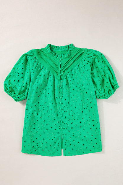 Threaded Pear Arielle Embroidered Hollow-out Puff Sleeve Blouse