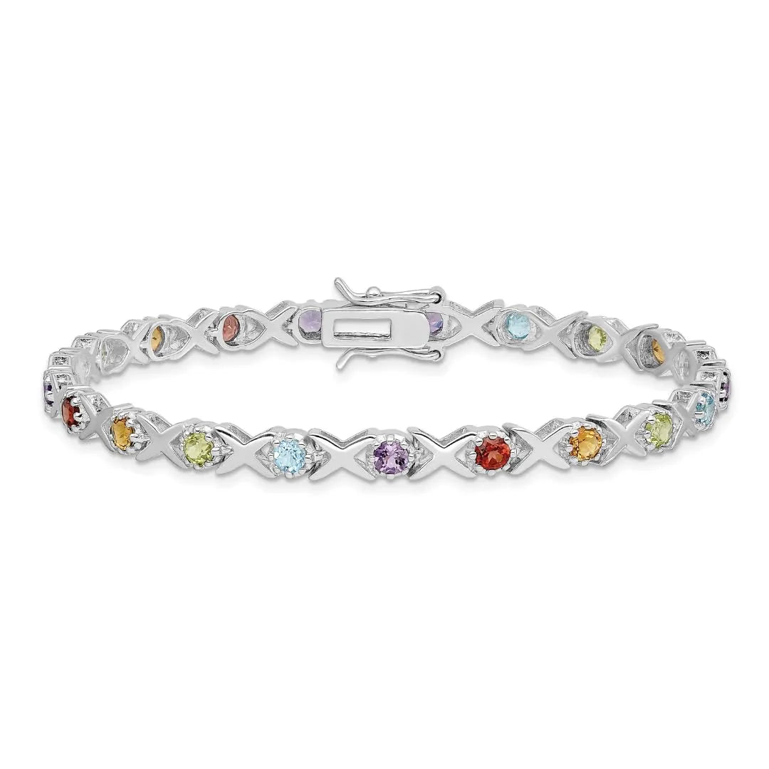 Natural Multi Stone Bracelet Sterling Silver