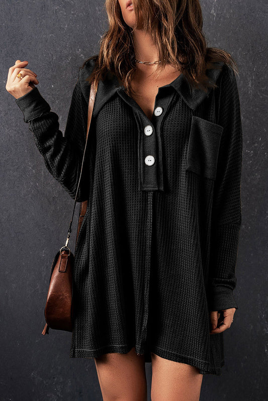 Threaded Pear Nina Waffle Knit Long Sleeve Top