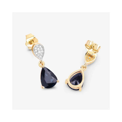 2.68 Ct Blue Sapphire & Diamond Prong 10K Gold Teardrop Dangle Earrings