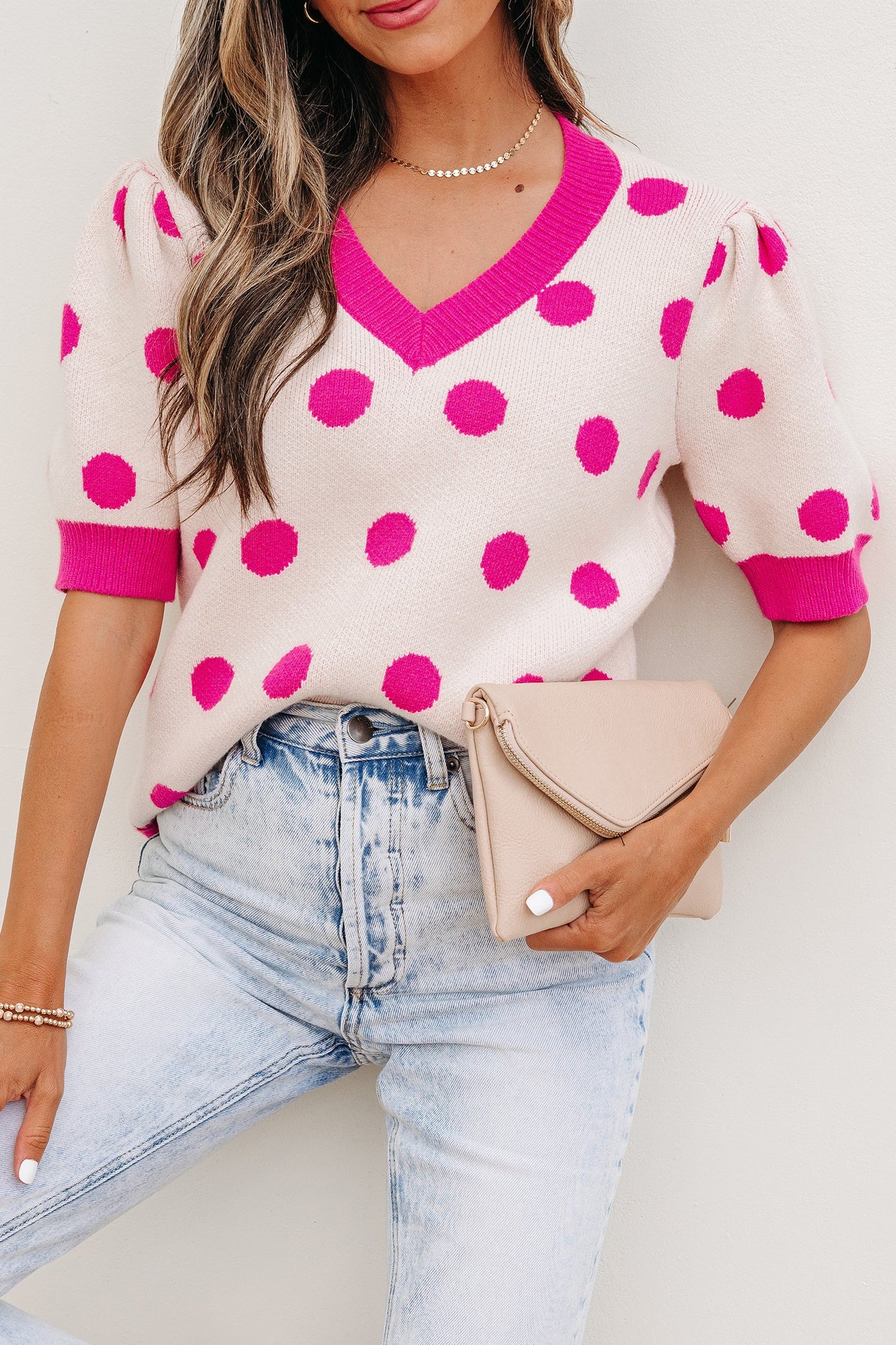Threaded Pear Alexia Puff Short Sleeve Sweater