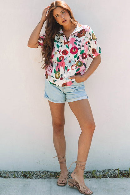 Threaded Pear Adele Floral Slit V Neck Blouse