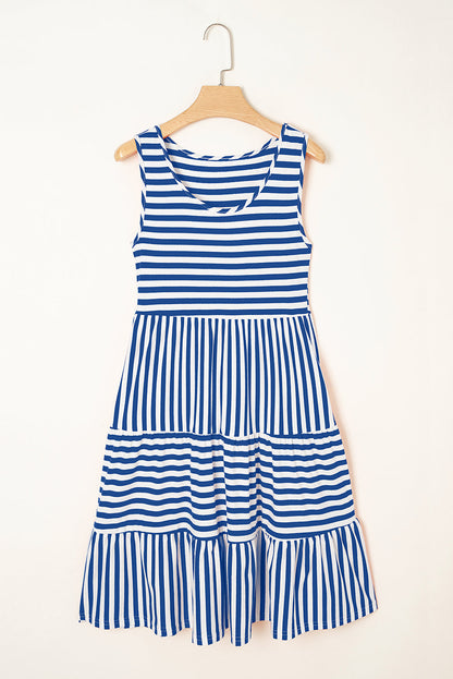 Threaded Pear Ellie Stripe U Neck Sleeveless Loose Fit Mini Dress