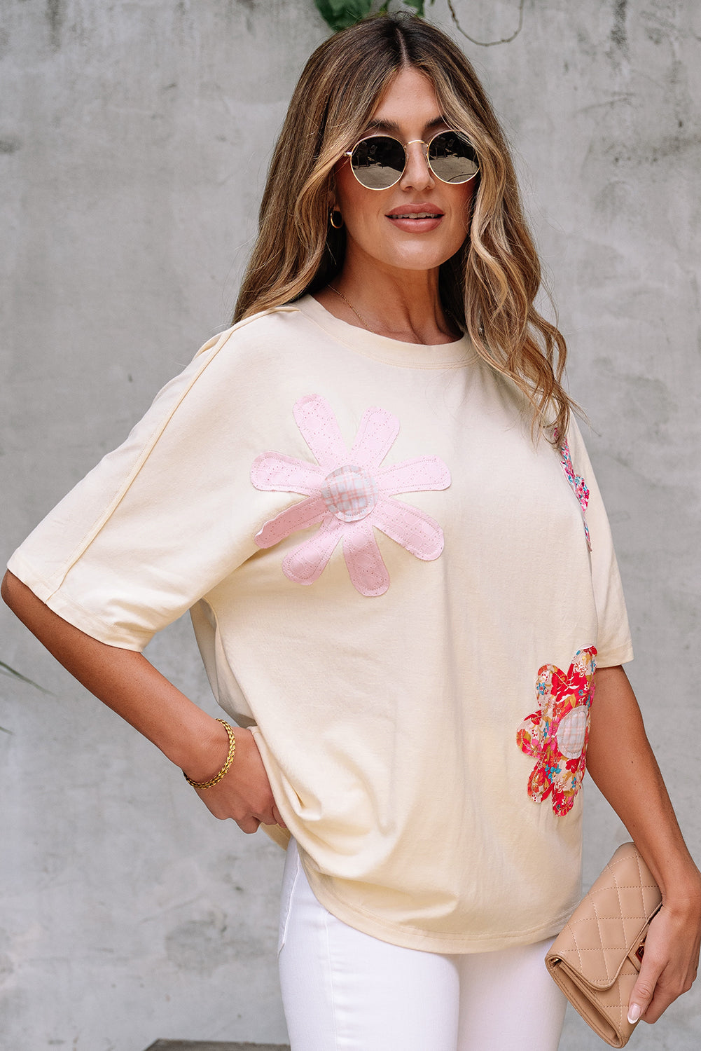 Threaded Pear Hannah Flower Patched Loose Top