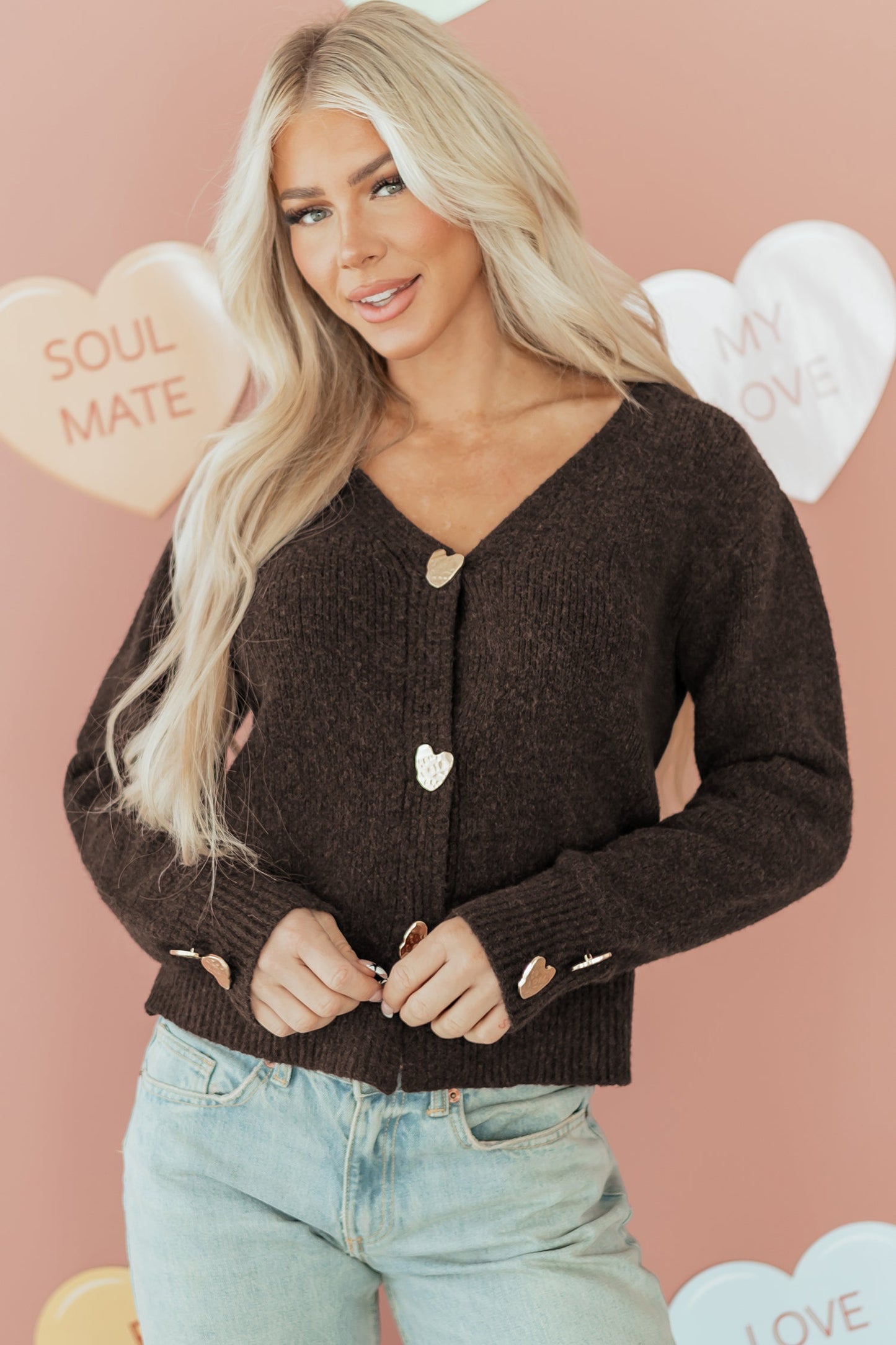 Threaded Pear Kassidy Heart Metal Cardigan Sweater