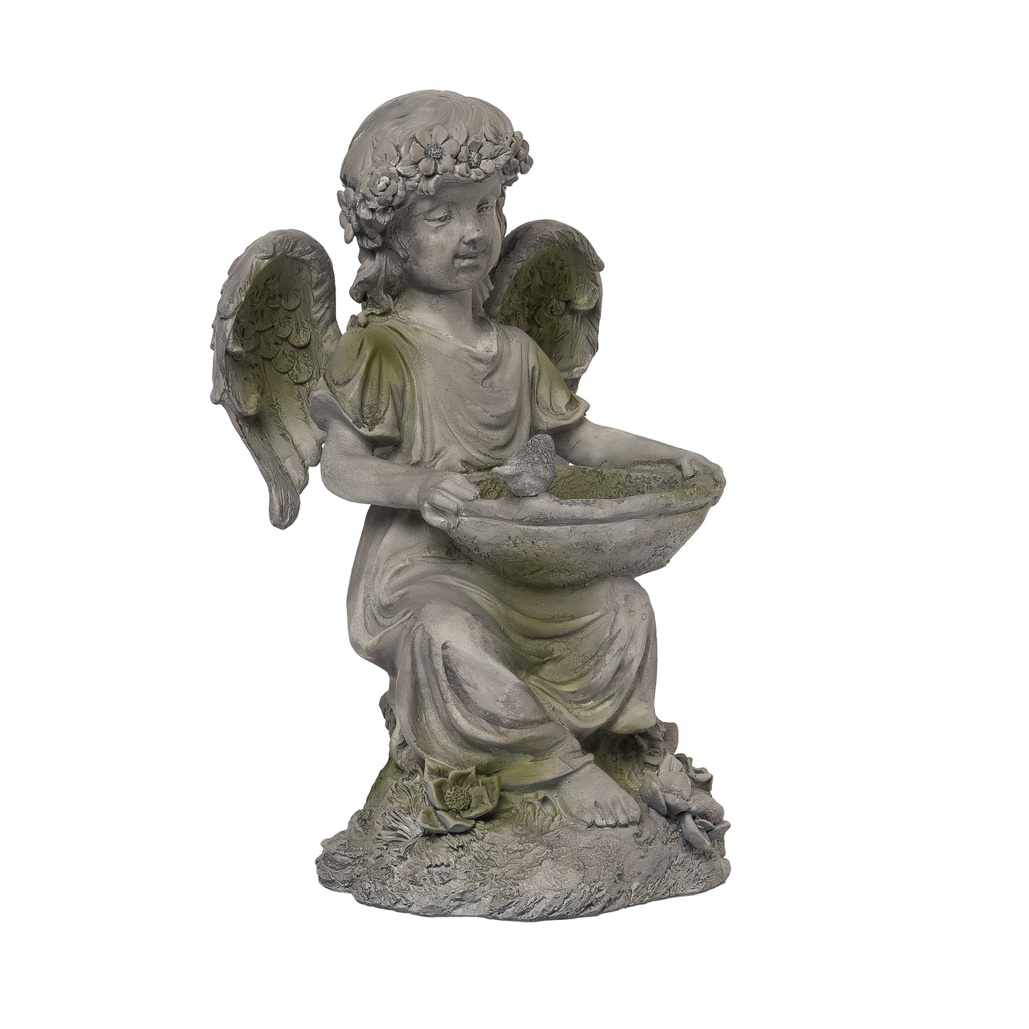 13 Inch Gray Spring Angel Birdbath Garden Decor Polyresin Outdoor Bird Baths for Spring