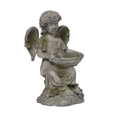 13 Inch Gray Spring Angel Birdbath Garden Decor Polyresin Outdoor Bird Baths for Spring