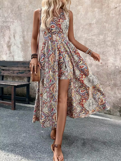 Women's Printed V-Neck Sleeveless Jumpsuit | Vacation Chic