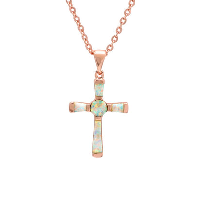 Women's Brass Genuine Opal Cross Necklace