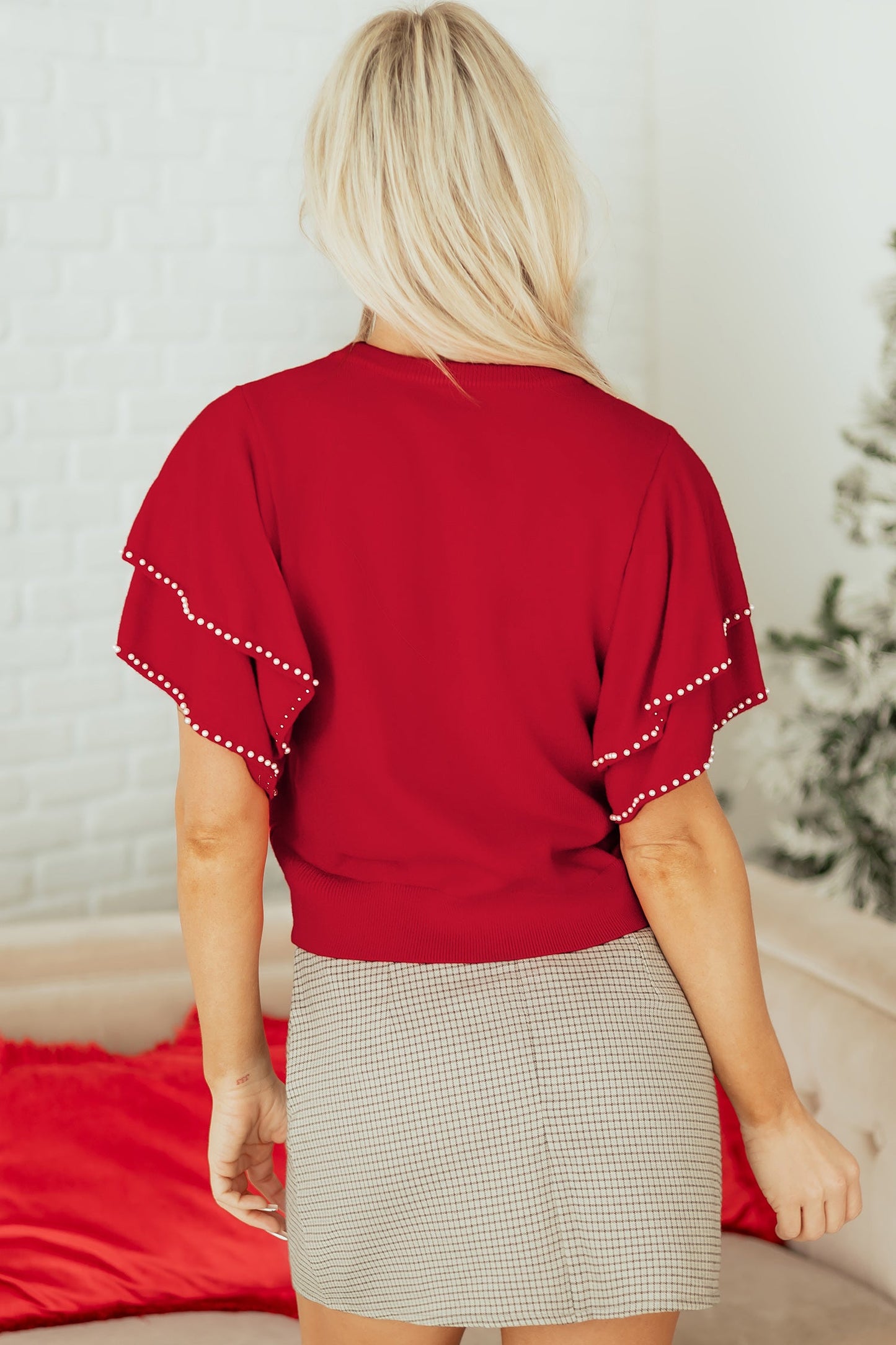 Threaded Pear Madilynn Ruffle Short Sleeve Sweater