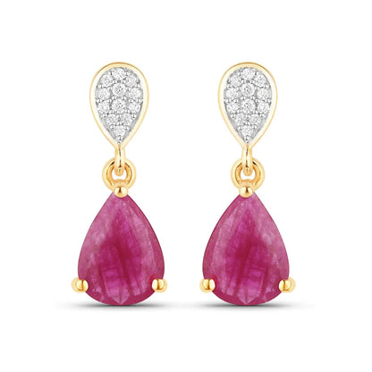 2.38 Ct Pear Pink Ruby & Diamond Prong 10K Gold Teardrop Dangle Earrings