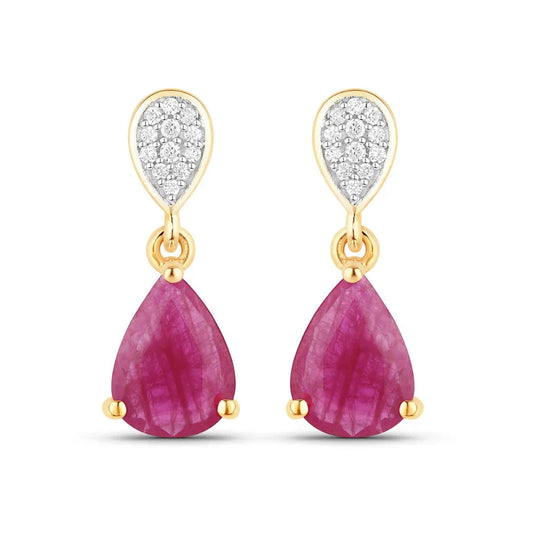 2.38 Ct Pear Pink Ruby & Diamond Prong 10K Gold Teardrop Dangle Earrings