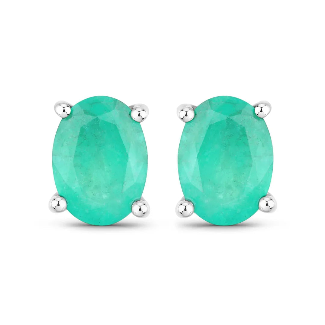 1.44 Ct Oval Green Zambian Emerald Prong 10K Gold Stud Earrings