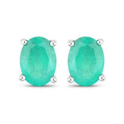 1.44 Ct Oval Green Zambian Emerald Prong 10K Gold Stud Earrings