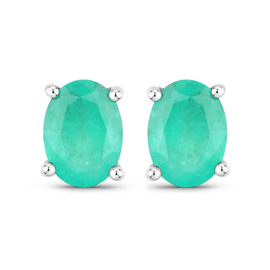 1.44 Ct Oval Green Zambian Emerald Prong 10K Gold Stud Earrings