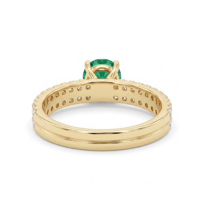 1.36 Cttw Round Gemstone Pave Diamond Double Row Band 14k Yellow Gold Engagement Ring