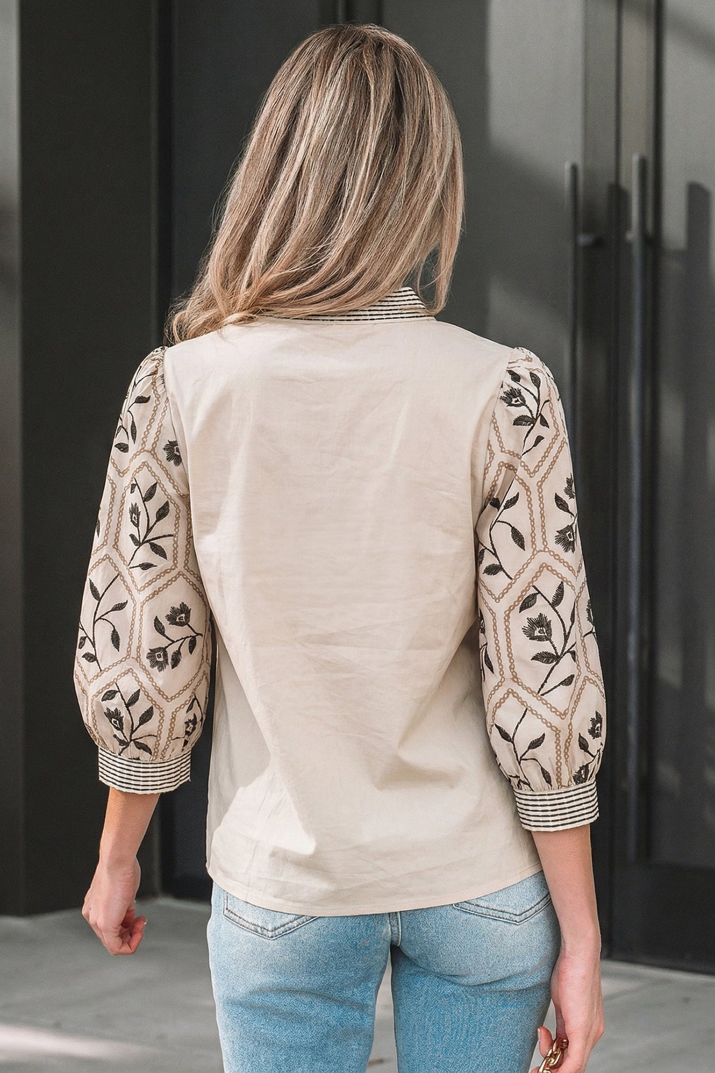 Threaded Pear Micah Sleeve Contrast Patchwork Blouse