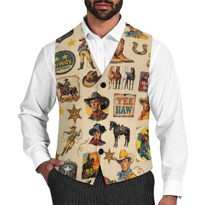 Baha Ranch Vintage Western Cowboy Collage Men's Sleeveless Suit Vest