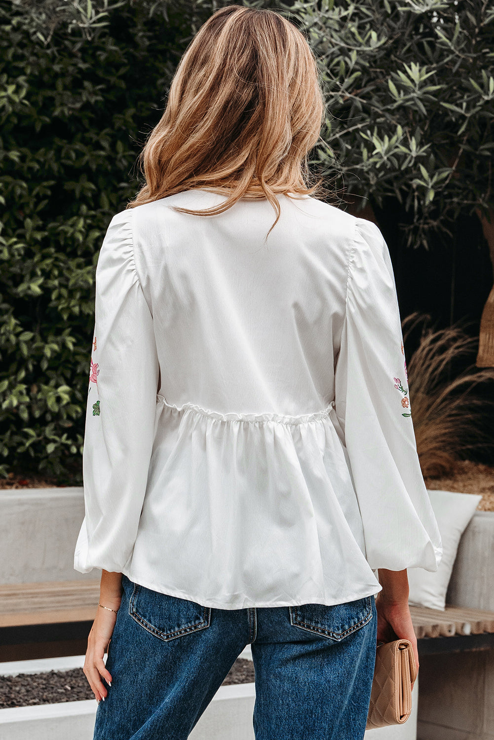 Threaded Pear Skylar Flower Lace-up Babydoll Blouse