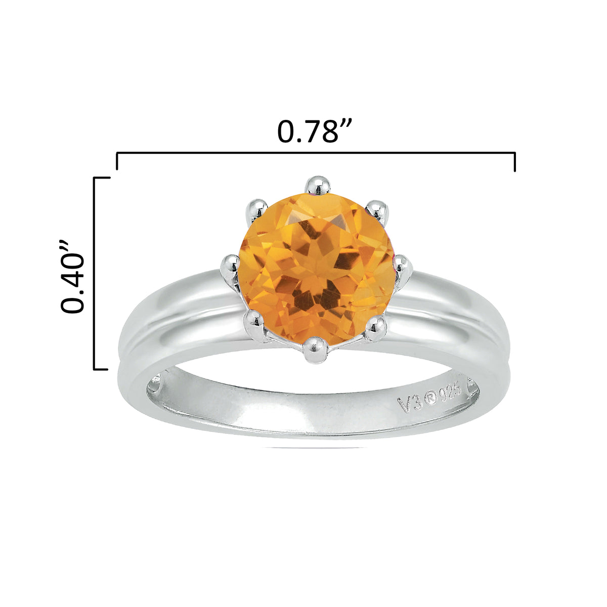 Sterling Silver 1.50 CTTW Round Shape Natural Citrine Solitaire Ring for Women