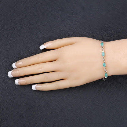 Oval Green Emerald Prong Silver Infinity Bolo Adjustable Bracelet