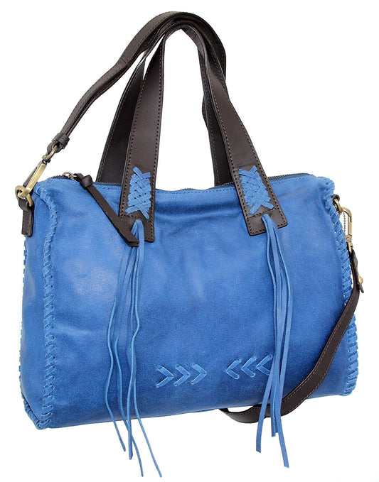 Candace Convertible Leather Satchel in Blue