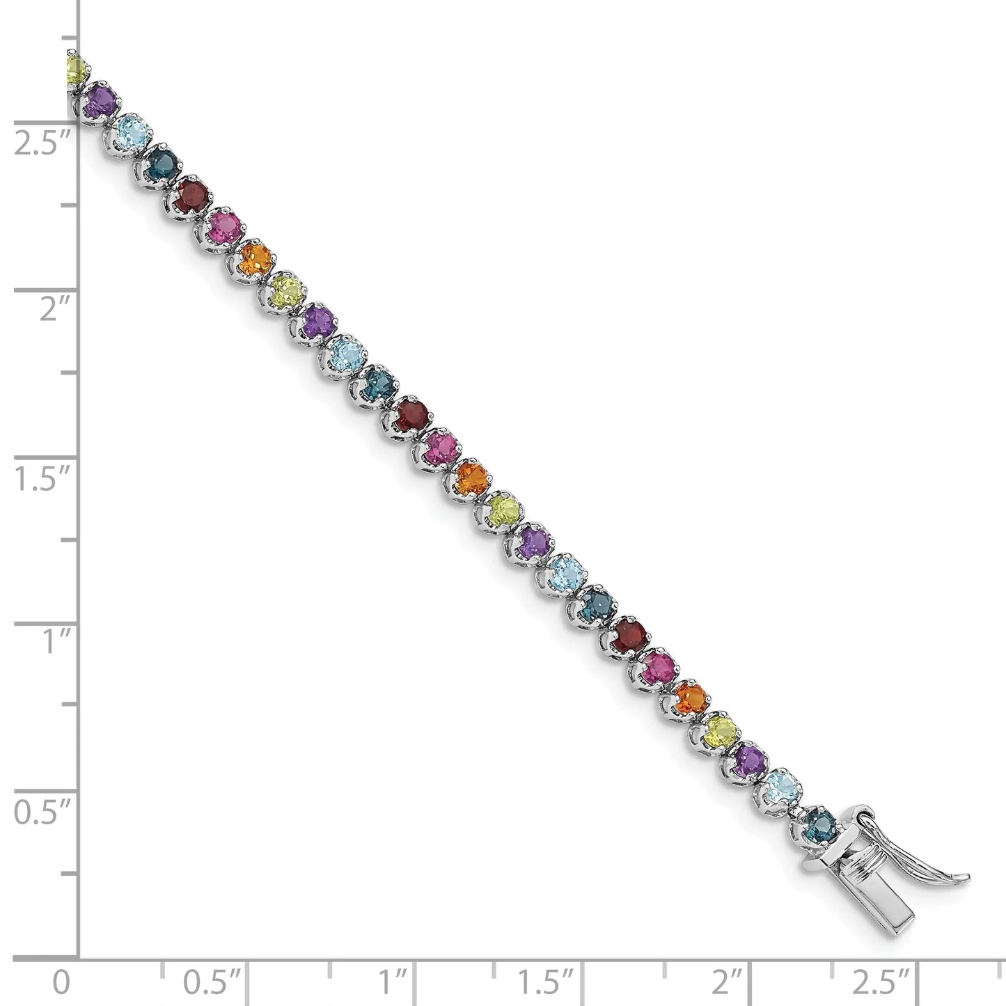 3.79 Ct Round Multicolor Multi-Gemstone Prong Sterling Silver Tennis Bracelet