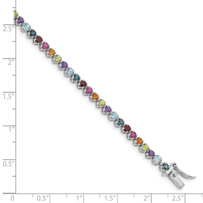 3.79 Ct Round Multicolor Multi-Gemstone Prong Sterling Silver Tennis Bracelet