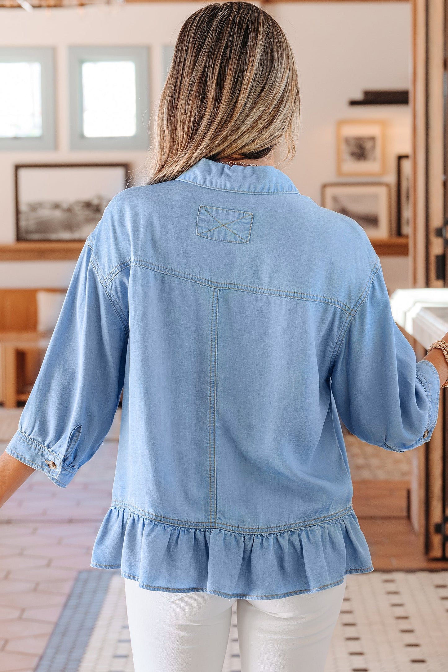 Threaded Pear Daphne High Low Chambray Shirt