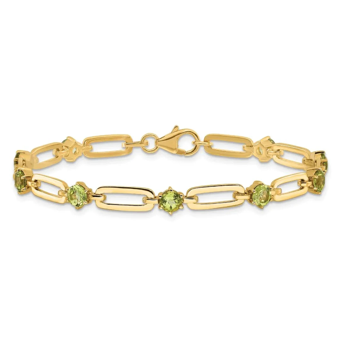 Genuine Green Peridot Paper Clip Sterling Silver Bracelet