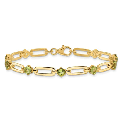Genuine Green Peridot Paper Clip Sterling Silver Bracelet