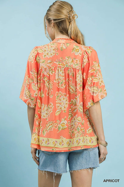 Umgee Apricot Floral Boho Blouse