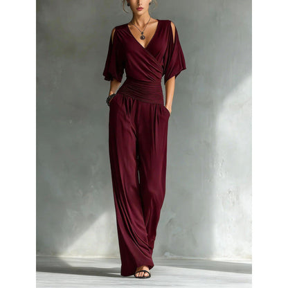 Women's V-Neck Slim Fit Straight Leg Jumpsuit