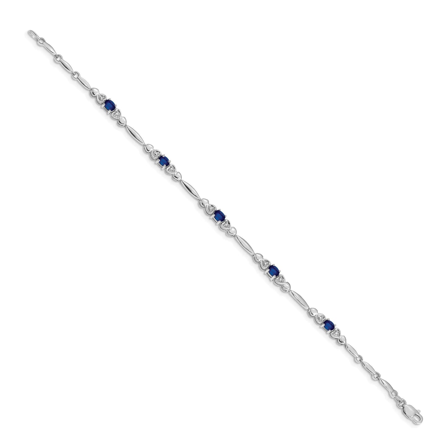 14k White Gold Blue Sapphire Heart 7 inch Bracelet