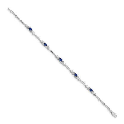14k White Gold Blue Sapphire Heart 7 inch Bracelet