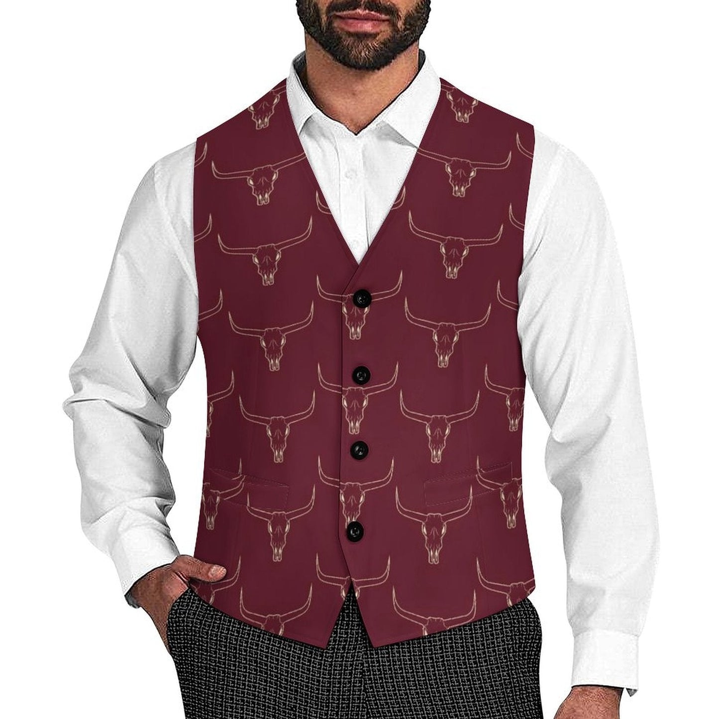 Baha Ranch Burgandy Longhorn Men's Western Vest