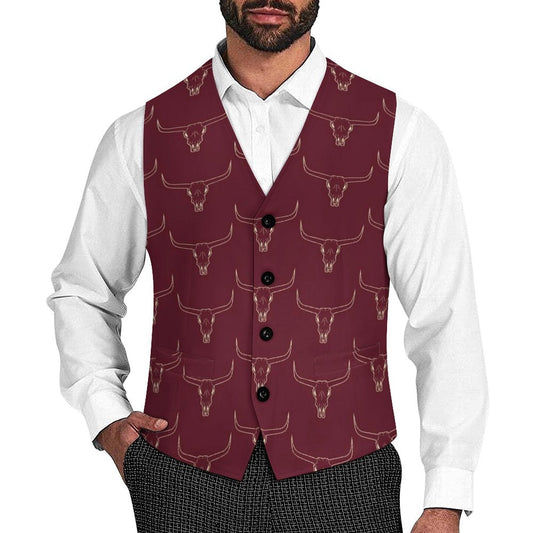 Baha Ranch Burgandy Longhorn Men's Western Vest