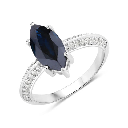 2.10 Ct Marquise Blue Sapphire & Lab Grown Diamond Prong 10K Gold Pave Bridge Ring