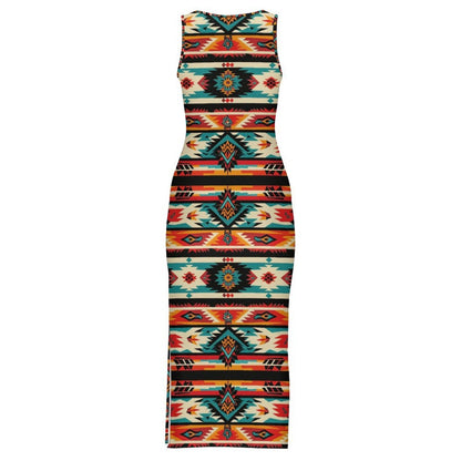 Baha Ranch Santa Fe Sleeveless Bodycon Side Slit Western Maxi Long Dress