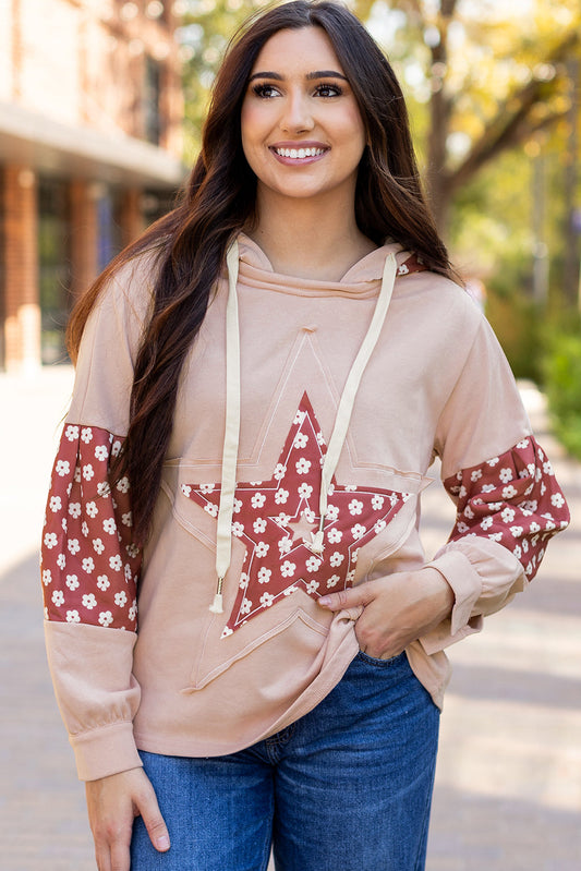 Threaded Pear Hallie Star Pattern Drawstring Hoodie