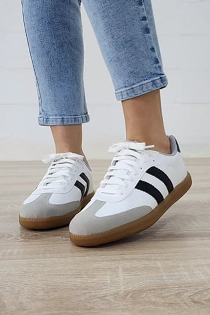 Threaded Pear Willa Striped Lace-up Flat Sneakers