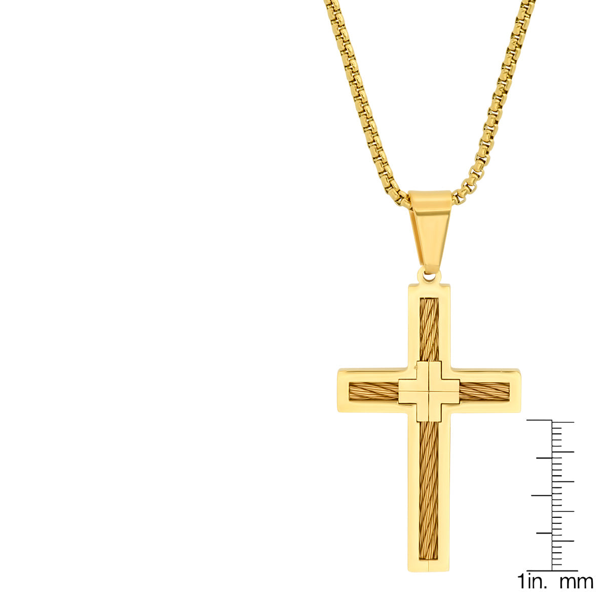 18K Gold Plated Stainless Steel Inlay Wire Cable Cross Pendant