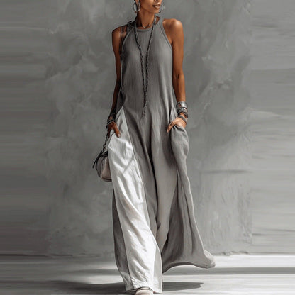 Women's Sleeveless Off-Shoulder Loose Maxi Dress with Pockets