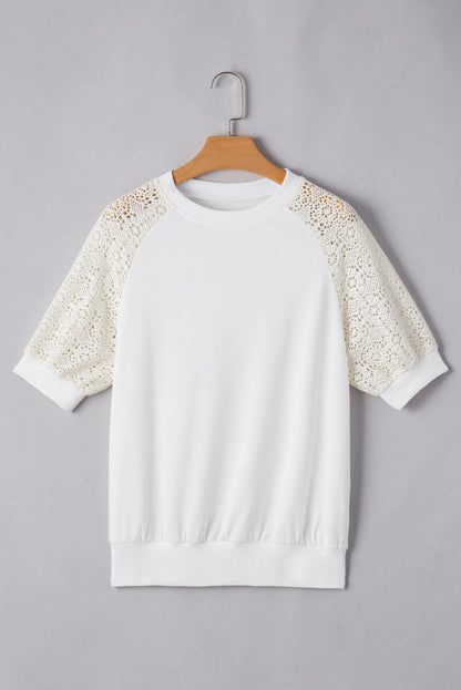 Paulina Lace Crochet Short Sleeve Top - Threaded Pear