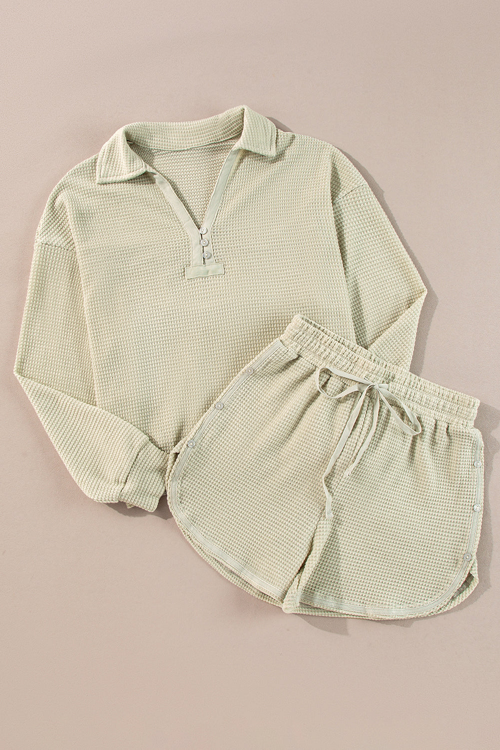 Threaded Pear Dulce Parchment Textured Long Sleeve Lounge Set