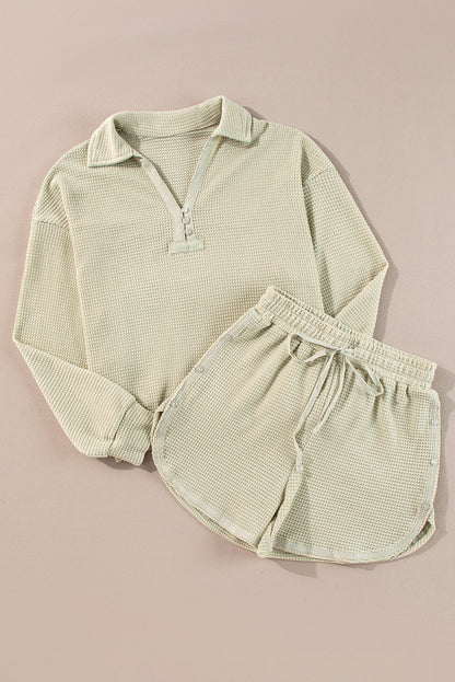 Threaded Pear Dulce Parchment Textured Long Sleeve Lounge Set